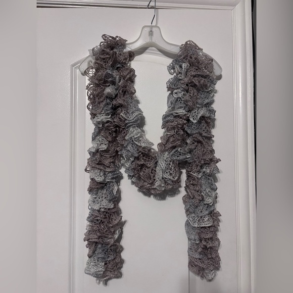 Accessories - Crochet Ruffle Scarf Gray Ombre Boho Romantic